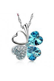 Trendy Lots Color Blue Rhinestone Four Leaf Clover Pendant Flower Necklace Real 925 Silver Chain Women Crystal Jewelry