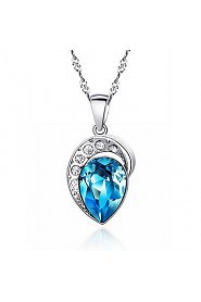 Classic Big Rhinestone Heart of The Ocean Sapphire Pendant Real 925 Silver Necklace Blue Zircon Women Favourite Jewelry