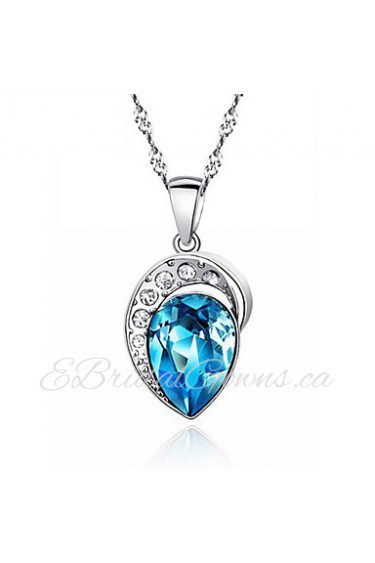 Classic Big Rhinestone Heart of The Ocean Sapphire Pendant Real 925 Silver Necklace Blue Zircon Women Favourite Jewelry