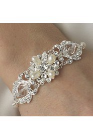 Luxurious Diamond/Rhinestone Silver Aolly Water Feash Pearls Bracelet For Women Lades Bridal Wedding Dance