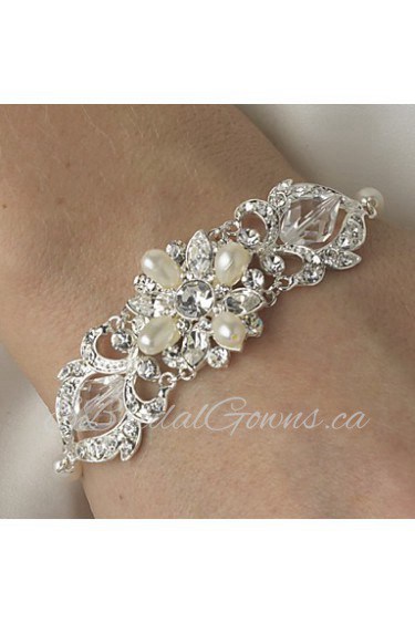 Luxurious Diamond/Rhinestone Silver Aolly Water Feash Pearls Bracelet For Women Lades Bridal Wedding Dance