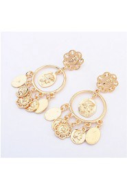 High Quality Brand Head Retro Avatar Gold Earrings For Women Metal Big Circle Coin Pendant Earrings