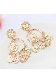 High Quality Brand Head Retro Avatar Gold Earrings For Women Metal Big Circle Coin Pendant Earrings