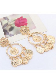 High Quality Brand Head Retro Avatar Gold Earrings For Women Metal Big Circle Coin Pendant Earrings