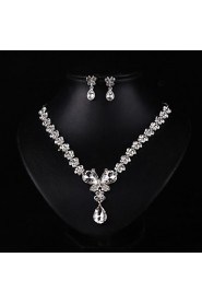 Women's Silver Crystal Wedding Party Jewelry include Necklace & Earrings