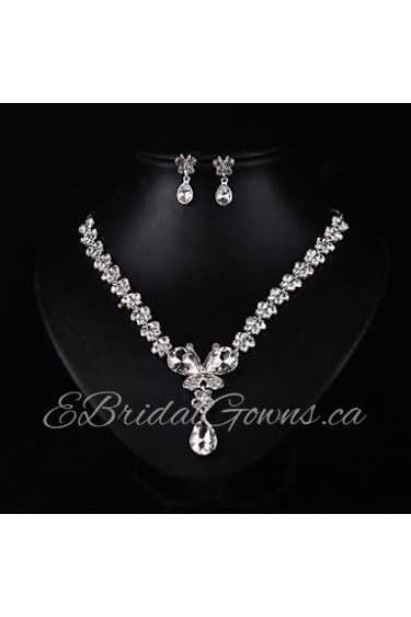 Women's Silver Crystal Wedding Party Jewelry include Necklace & Earrings