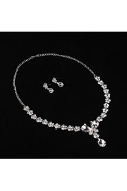 Women's Silver Crystal Wedding Party Jewelry include Necklace & Earrings