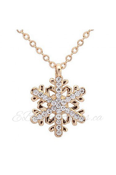 Fashion Gold Rhinestone Snowflake Pendant Long Chian Necklace Sweater Chain Necklace Pendant