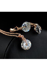 Women's fanshion Jewelry set of high-end fashion zircon earrings necklace set super flash large zircon