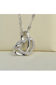 Ladies' Silver Heart-Shaped Pendant Chain Necklace