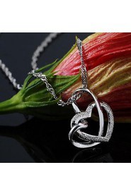 Ladies' Silver Heart-Shaped Pendant Chain Necklace