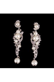 Vintage Pearls Crystal Earring Jewelry Wedding Silver Earring For Bridal Lades