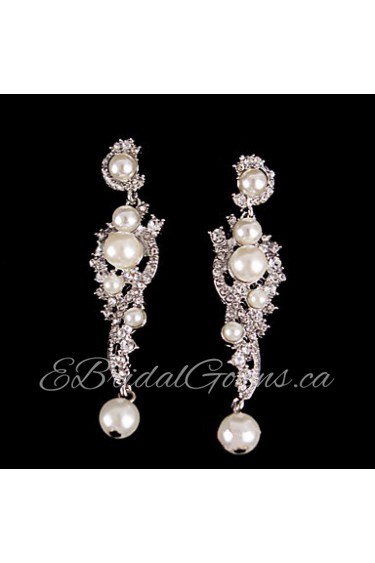 Vintage Pearls Crystal Earring Jewelry Wedding Silver Earring For Bridal Lades