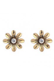 Fashion Bronze Flowers Retro Rhinestones Earrings