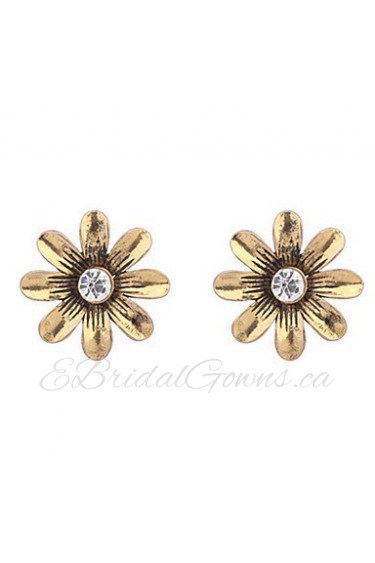 Fashion Bronze Flowers Retro Rhinestones Earrings