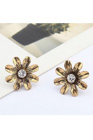 Fashion Bronze Flowers Retro Rhinestones Earrings