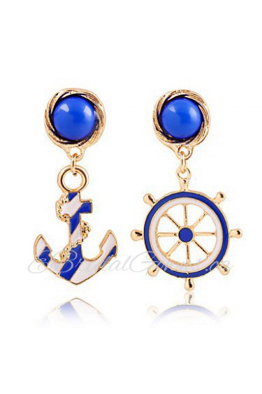 Fashion Texture Blue Navy Wind Anchor Exaggerated Personality Asymmetric Earrings