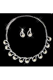 Silver Rhinestone Two Piece Dazzling Embedded-Pearl Ladies' Wedding Jewelry Set(45 cm)