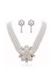 Gorgeous Clear Crystals And Imitation Pearls Jewelry Set,Including Necklace And Earrings