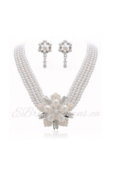 Gorgeous Clear Crystals And Imitation Pearls Jewelry Set,Including Necklace And Earrings