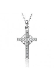 Elegant Style 925 sterling silver Flower Cross Pave Zircon Pendant Necklace for Women