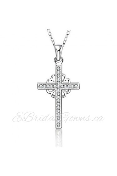 Elegant Style 925 sterling silver Flower Cross Pave Zircon Pendant Necklace for Women