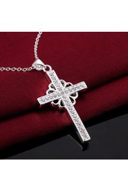 Elegant Style 925 sterling silver Flower Cross Pave Zircon Pendant Necklace for Women