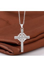 Elegant Style 925 sterling silver Flower Cross Pave Zircon Pendant Necklace for Women