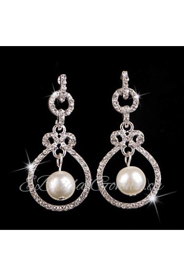 Elegant Vintage Silver Crystal and White Pearls Wedding Earring for Wedding Party