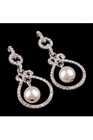 Elegant Vintage Silver Crystal and White Pearls Wedding Earring for Wedding Party