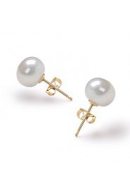 14k Gold White 7.5-8mm AFreshwater Pearl Earring