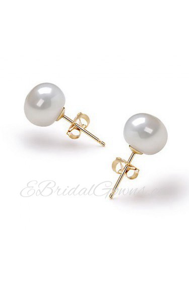 14k Gold White 7.5-8mm AFreshwater Pearl Earring