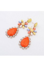 Newest Fashion Classic Rhinestone Flower Alloy Water Drops Shaped Earrings