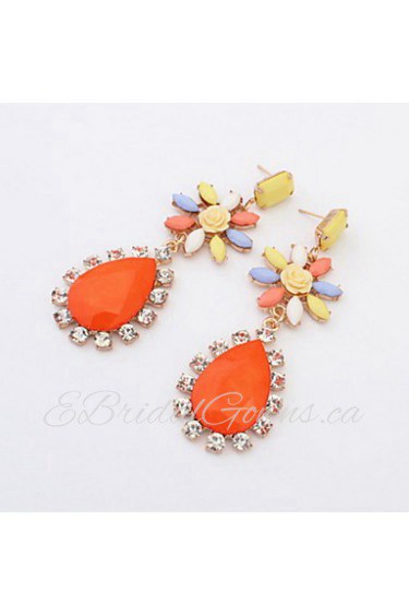 Newest Fashion Classic Rhinestone Flower Alloy Water Drops Shaped Earrings