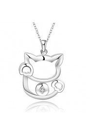 Cremation Jewelry 925 sterling silver Lovely Lucky Cat with Zircon Pendant Necklace for Women