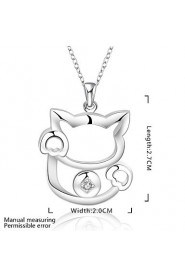 Cremation Jewelry 925 sterling silver Lovely Lucky Cat with Zircon Pendant Necklace for Women