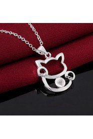 Cremation Jewelry 925 sterling silver Lovely Lucky Cat with Zircon Pendant Necklace for Women