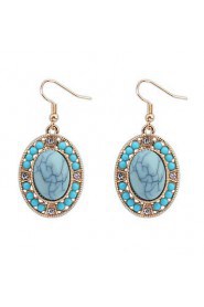 Simple Oval Turquoise Crystal Bride Celebration Earrings