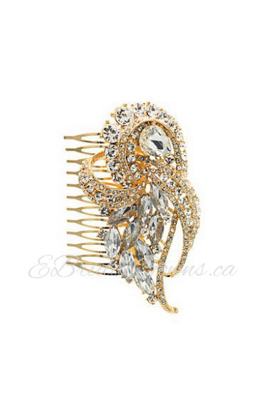 Alloy Gold Rhinestone Women Wedding Prom Flower Girl Leaves Flower Hair Comb