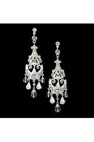 Vintage Women's Long Drop Round Earrings Diamond Silver Earring For Wedding Bridal