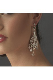 Vintage Women's Long Drop Round Earrings Diamond Silver Earring For Wedding Bridal