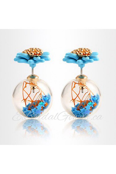 Candy-colored Flower Pentagram Shiny Transparent Spherical Glass Earrings