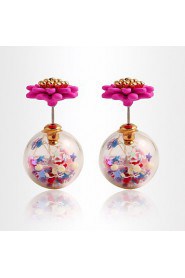 Candy-colored Flower Pentagram Shiny Transparent Spherical Glass Earrings