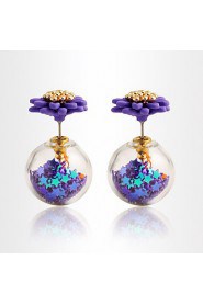 Candy-colored Flower Pentagram Shiny Transparent Spherical Glass Earrings