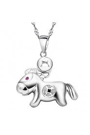 TOP Cute Animal Statement Necklace Real 925 Silver Tiny Horse Pendant Link Chain Women Costume Accessories