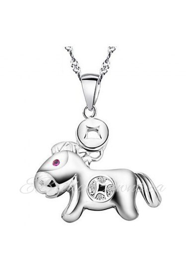 TOP Cute Animal Statement Necklace Real 925 Silver Tiny Horse Pendant Link Chain Women Costume Accessories