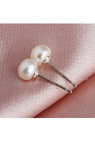 Classic Antique Real 925 Silver Round Fresh Water Pearl Earrings Set Women Female Models Wonderful Jewelry