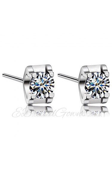 Promotion Trendy White Crystal Round Zircon Earrings 925 Sterling Silver Women Fashion Jewelry Accessories