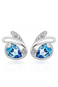 Mix Colors Austrian Rhinestone Rabbit Stud Earrings Real 925 Silver Animal Zodiac Earrings Women Jewelry