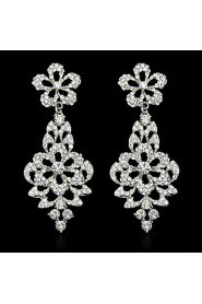 Lady's Multi-Stone Zircon Crystal Silver Chandelier Drop Earrings for Wedding Party Jewelry